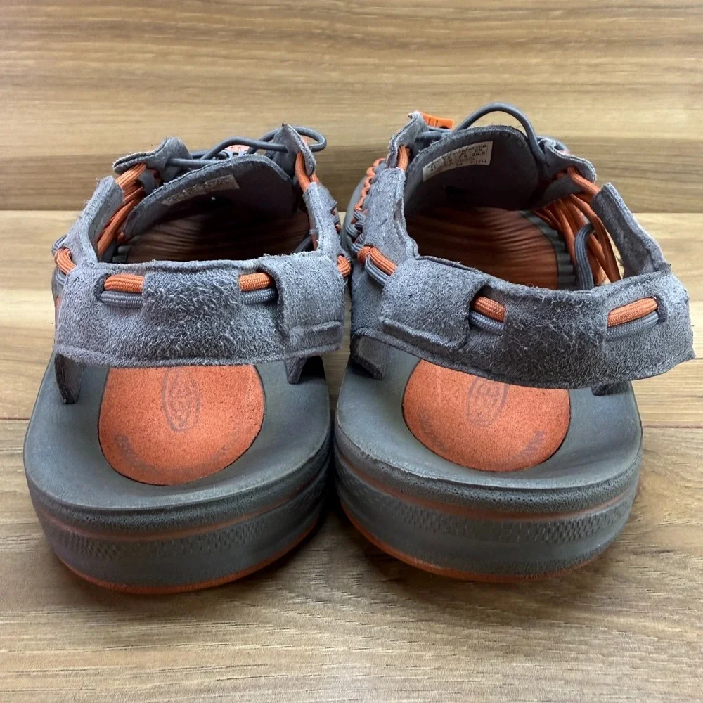 Keen Uneek Rope Slip On Sandals Mens 8.5 Orange Gray Travel Vacation Trail